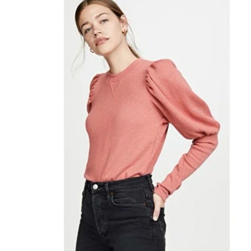 Ulla Johnson Philo Crew Neck Sweatshirt with Puff Sleeves Pink, L